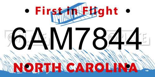 6AM7844 North Carolina License Plate