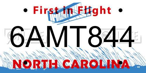 6AMT844 North Carolina License Plate