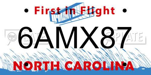 6AMX87 North Carolina License Plate