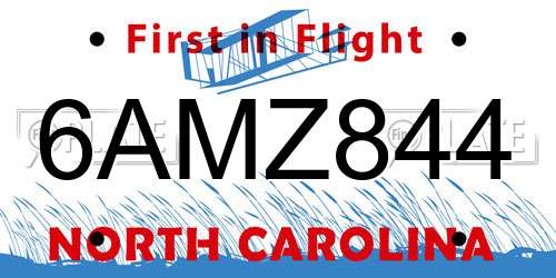 6AMZ844 North Carolina License Plate
