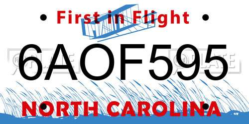 6AOF595 North Carolina License Plate