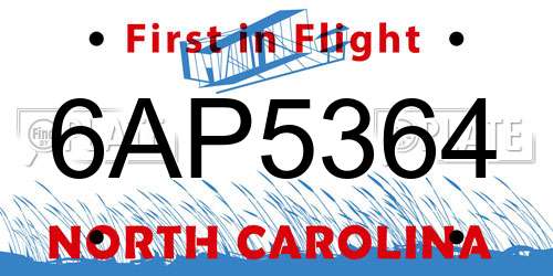 6AP5364 North Carolina License Plate