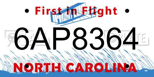6AP8364 North Carolina License Plate