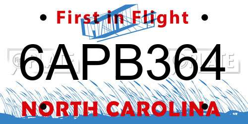 6APB364 North Carolina License Plate