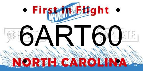 6ART60 North Carolina License Plate