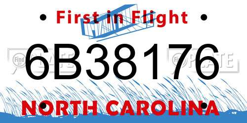 6B38176 North Carolina License Plate