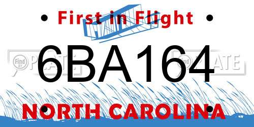 6BA164 North Carolina License Plate