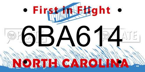 6BA614 North Carolina License Plate