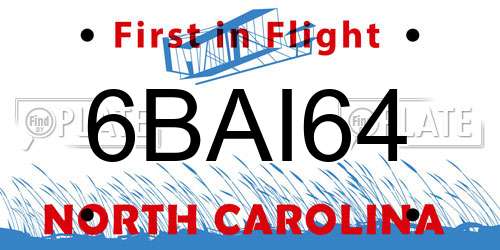 6BAI64 North Carolina License Plate