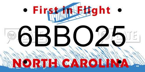 6BBO25 North Carolina License Plate