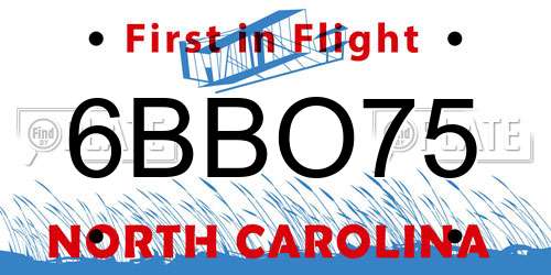 6BBO75 North Carolina License Plate