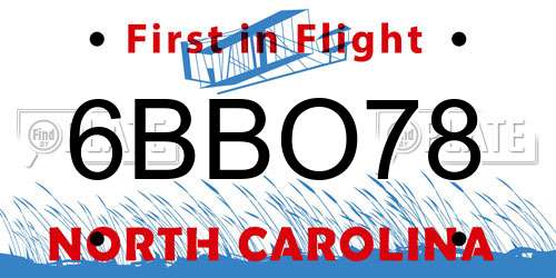 6BBO78 North Carolina License Plate