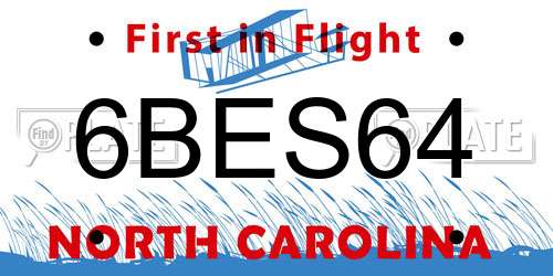6BES64 North Carolina License Plate