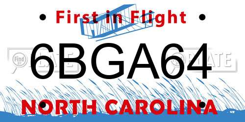 6BGA64 North Carolina License Plate