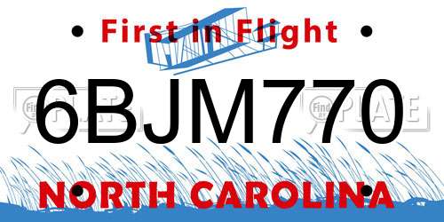 6BJM770 North Carolina License Plate