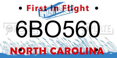 6BO560 North Carolina License Plate