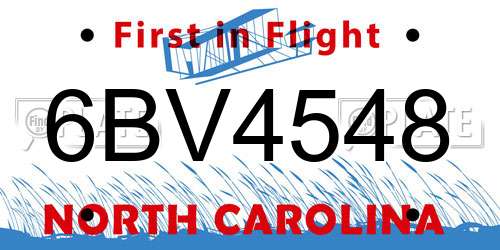 6BV4548 North Carolina License Plate