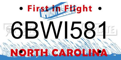 6BWI581 North Carolina License Plate