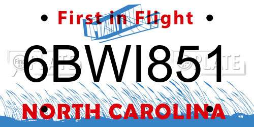 6BWI851 North Carolina License Plate