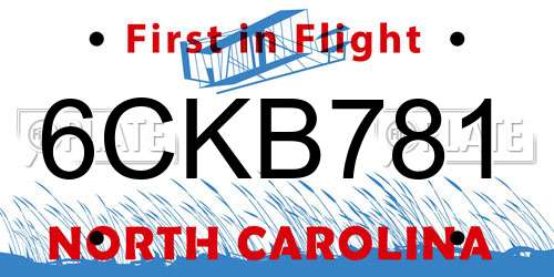 6CKB781 North Carolina License Plate