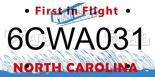 6CWA031 North Carolina License Plate