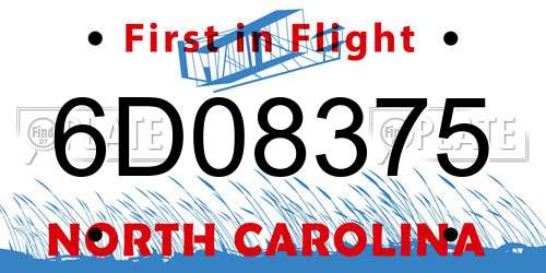6D08375 North Carolina License Plate