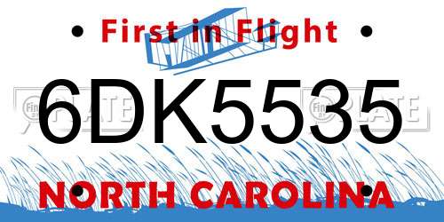 6DK5535 North Carolina License Plate