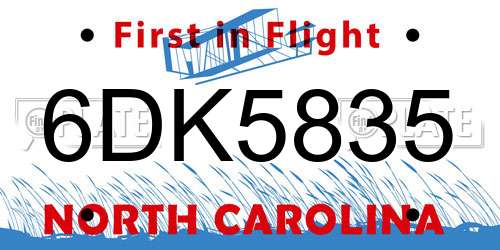 6DK5835 North Carolina License Plate