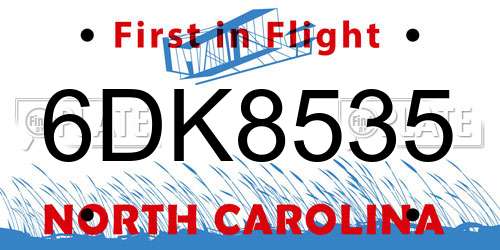 6DK8535 North Carolina License Plate