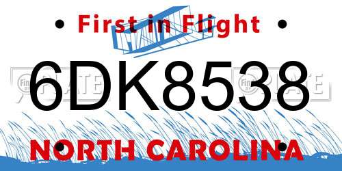 6DK8538 North Carolina License Plate