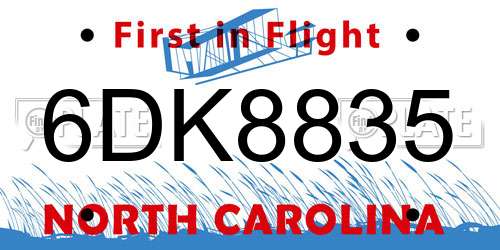 6DK8835 North Carolina License Plate