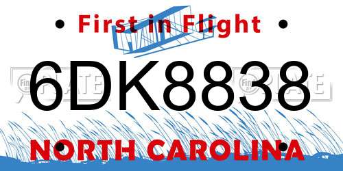 6DK8838 North Carolina License Plate