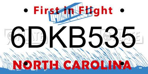 6DKB535 North Carolina License Plate