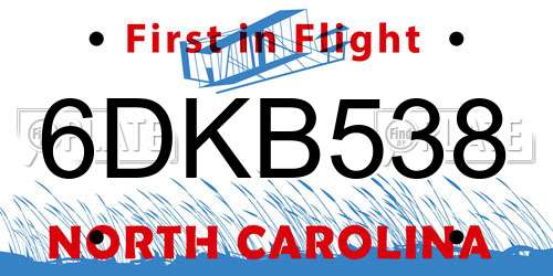 6DKB538 North Carolina License Plate