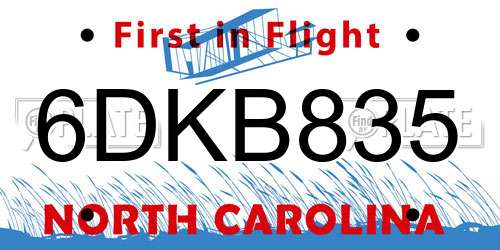 6DKB835 North Carolina License Plate