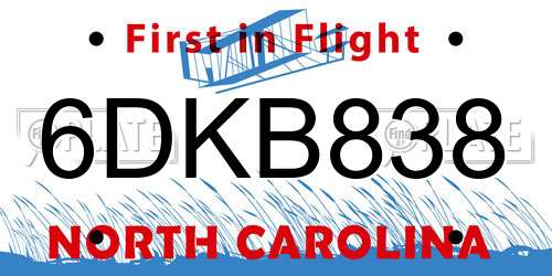 6DKB838 North Carolina License Plate