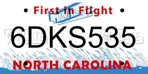 6DKS535 North Carolina License Plate