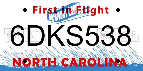 6DKS538 North Carolina License Plate