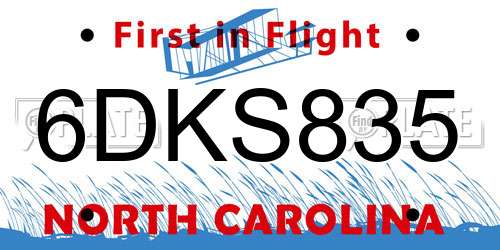 6DKS835 North Carolina License Plate