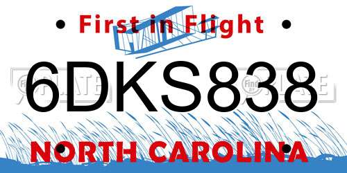 6DKS838 North Carolina License Plate