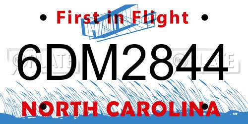 6DM2844 North Carolina License Plate