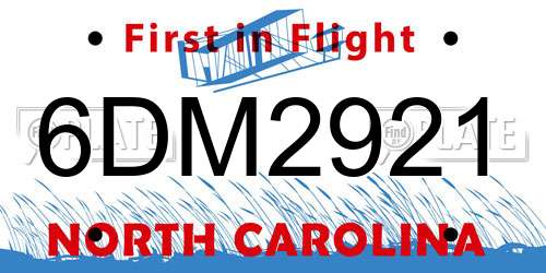 6DM2921 North Carolina License Plate