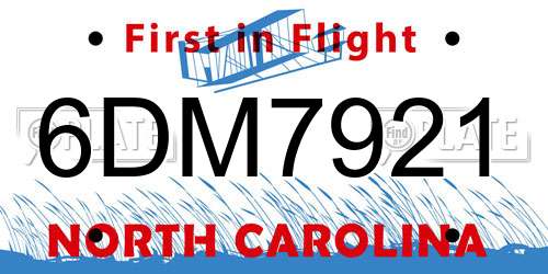 6DM7921 North Carolina License Plate