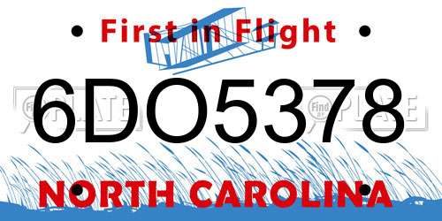 6DO5378 North Carolina License Plate