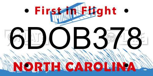 6DOB378 North Carolina License Plate