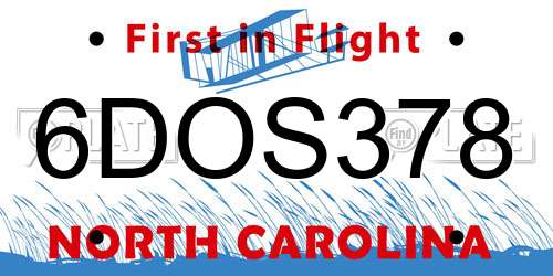6DOS378 North Carolina License Plate
