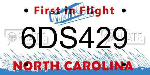 6DS429 North Carolina License Plate