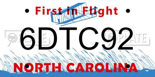 6DTC92 North Carolina License Plate