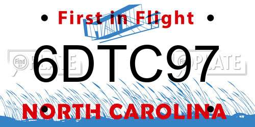 6DTC97 North Carolina License Plate