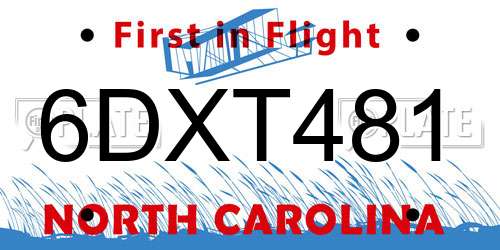 6DXT481 North Carolina License Plate